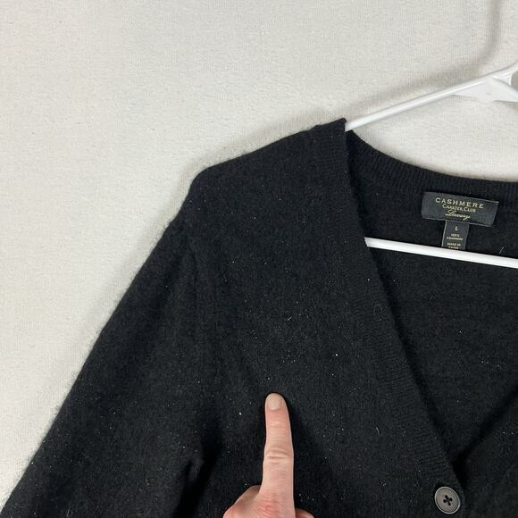 Charter Club Cashmere Cardigan Sweater V-neck Womens Large Black Casual FLAWED - Picture 3 of 9